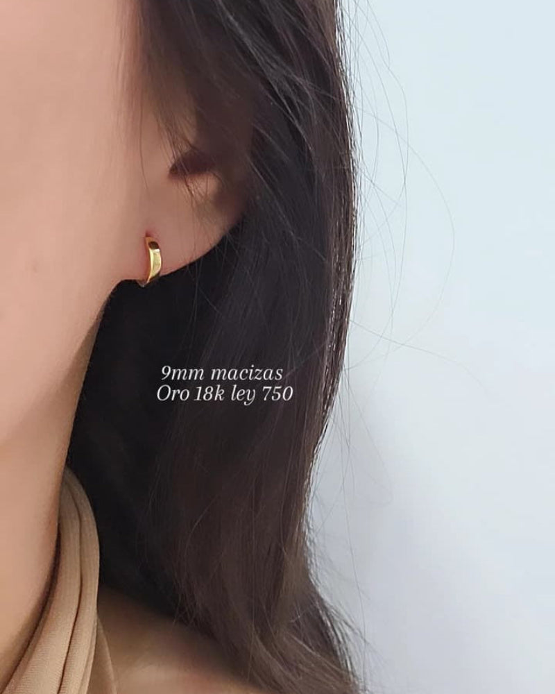 Mini Candongas 9mm macizas lisas, ley 750 18k