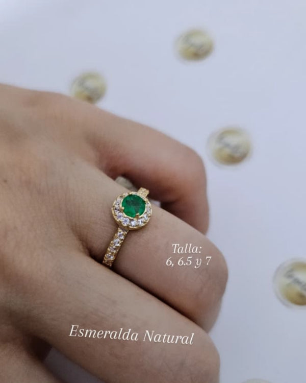Anillo macizo, Esmeralda Natural 4.6mm, Oro 18k ley 750