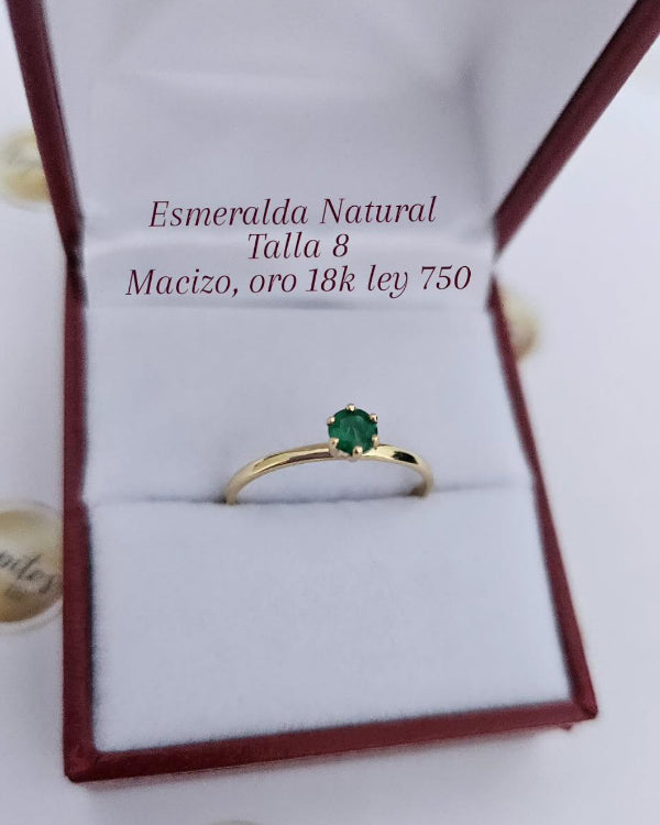 Anillo macizo, Esmeralda Natural 4mm, oro 18k ley 750, Talla 8