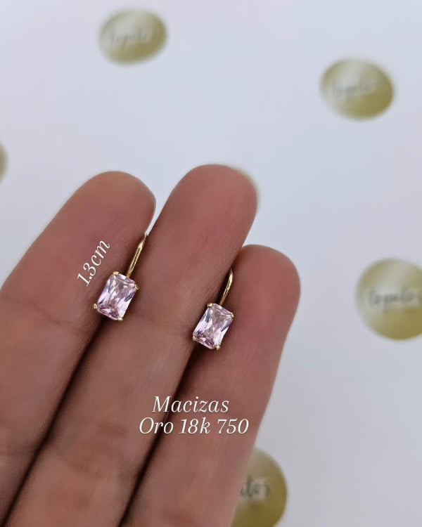 Aretas macizas con zircon suizo rosado, oro 18k ley 750