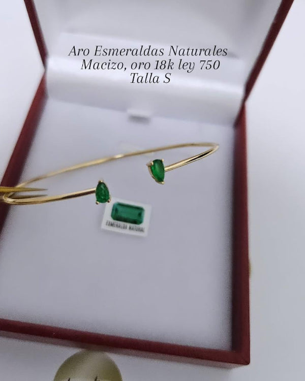 Aro macizo, Esmeraldas Naturales corte gota 5mm, 0.31ct, Oro 18k ley 750