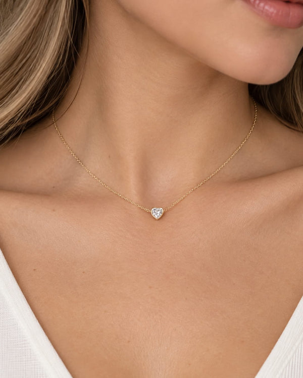 Cadena 40cm maciza, Diamante Natural talla Corazon 4.5mm
