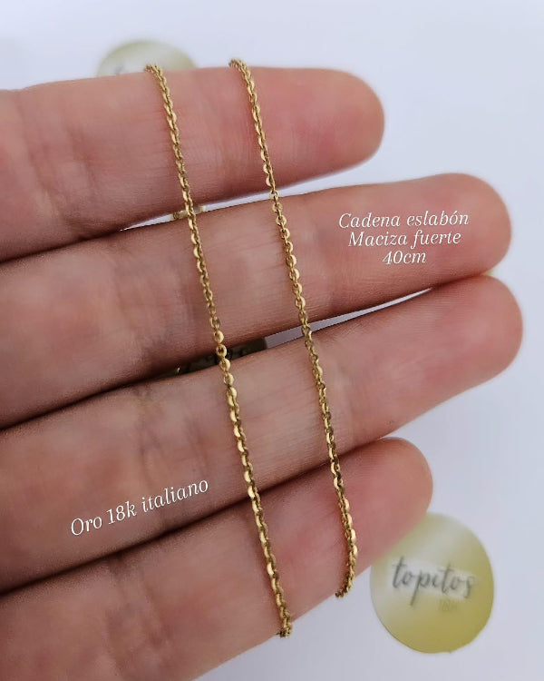 Cadena tejido eslabon 40cm maciza fuerte, oro 18k italiano