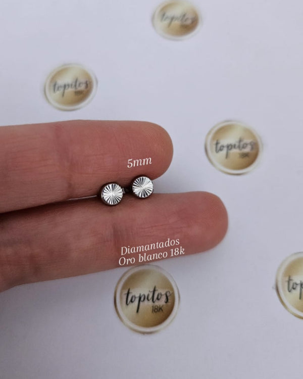 Topos Botones 5mm diamantados, oro blanco 18k
