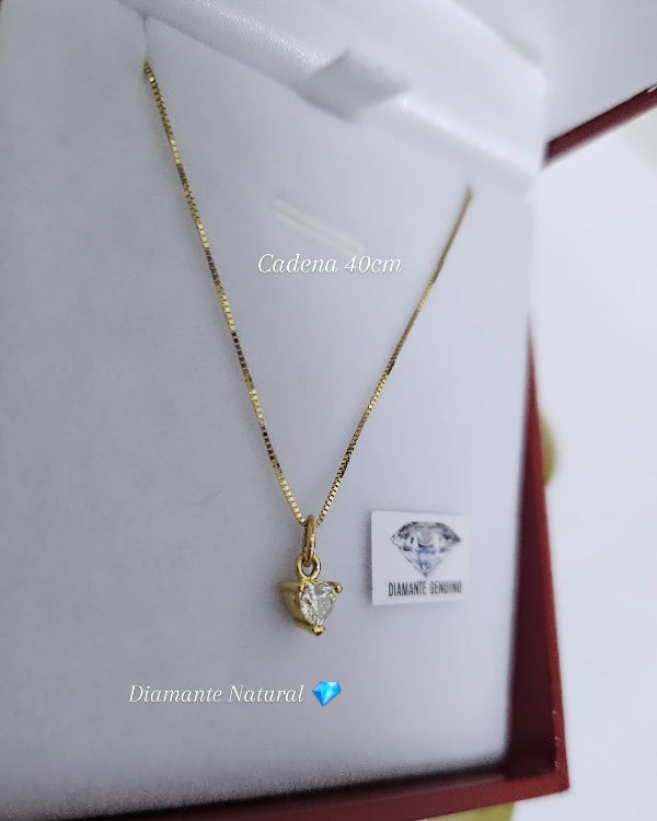 Juego Cadena 40cm veneciana y Dije Corazon 4.5mm Diamante Natural