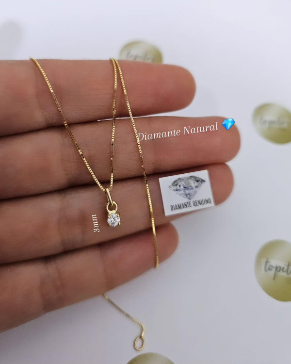 Juego Cadena Veneciana 40cm y dije Diamante Natural 3mm