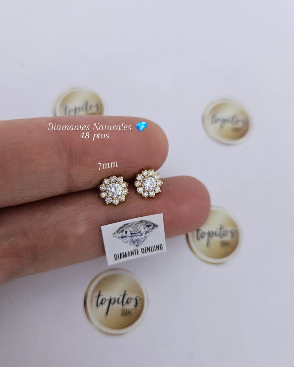 Topos flores 7mm, Diamantes Naturales, 48 ptos