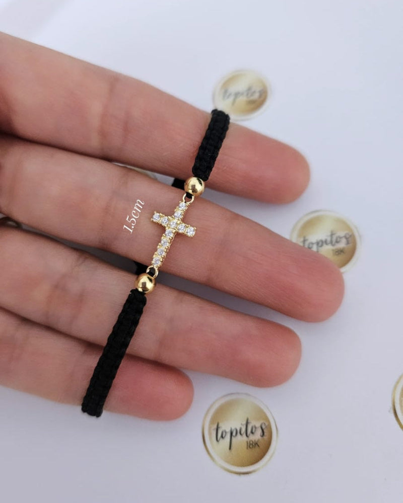 Pulsera Cruz maciza 1.5cm y bolas 4mm lisas