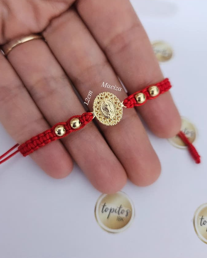 Pulsera Virgen Guadalupe maciza 1.2cm y bolas 4mm lisas