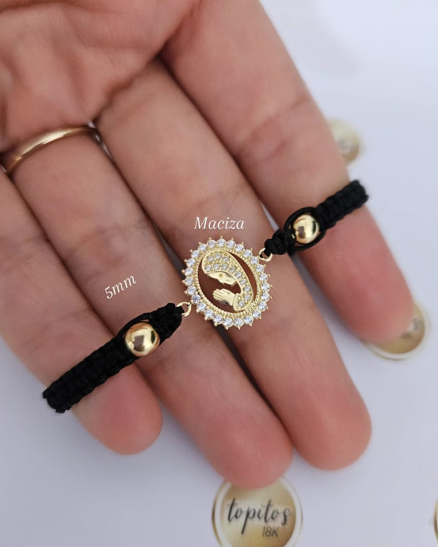 Pulsera Virgen maciza 1.5cm, 2 bolas 5mm