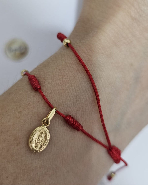 Pulsera 7 nudos, bolitas 3mm y dije Virgen