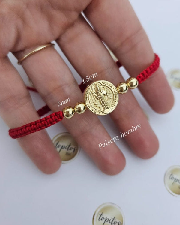 Pulsera Hombre San benito 1.5cm y bolas 5mm