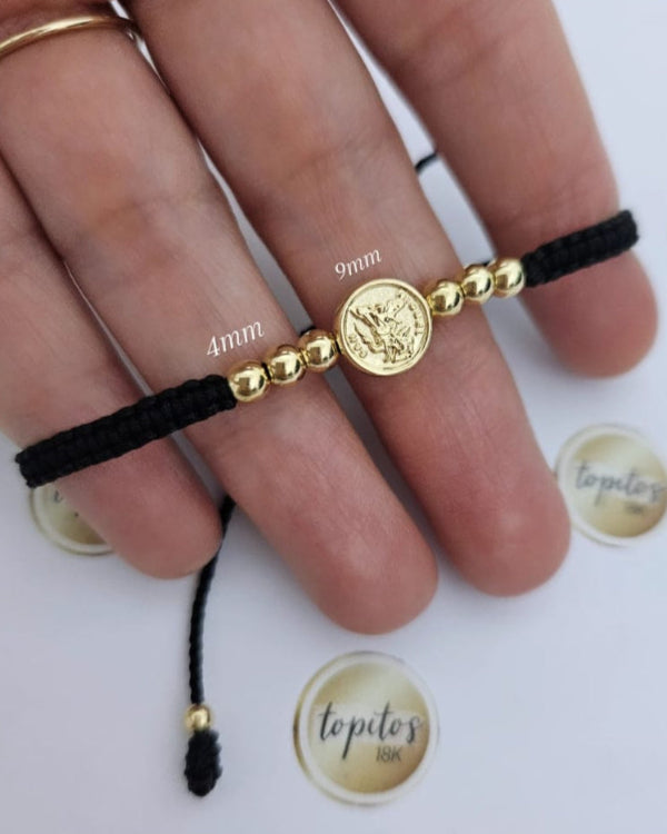 Pulsera Mujer, San Miguel Arcangel 9mm y bolas 4mm