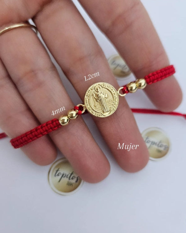 Pulsera Mujer, San benito 1.2cm y bolas 4mm