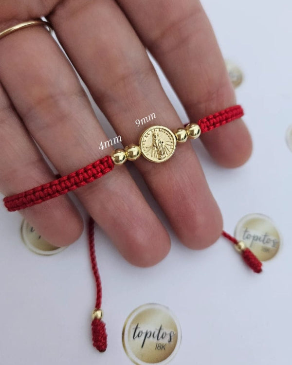Pulsera Mujer, Virgen Milagrosa 9mm y bolas 4mm