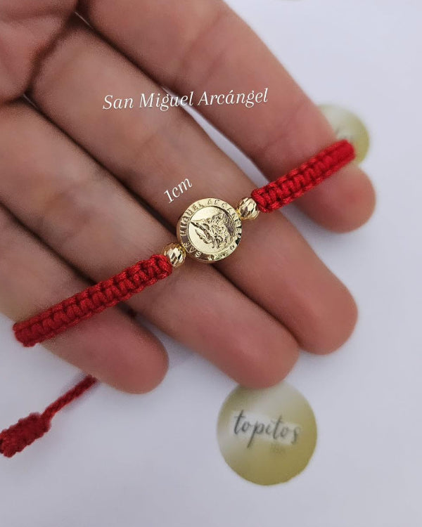 Pulsera San Miguel Arcangel 1cm, bolas 4mm diamantadas