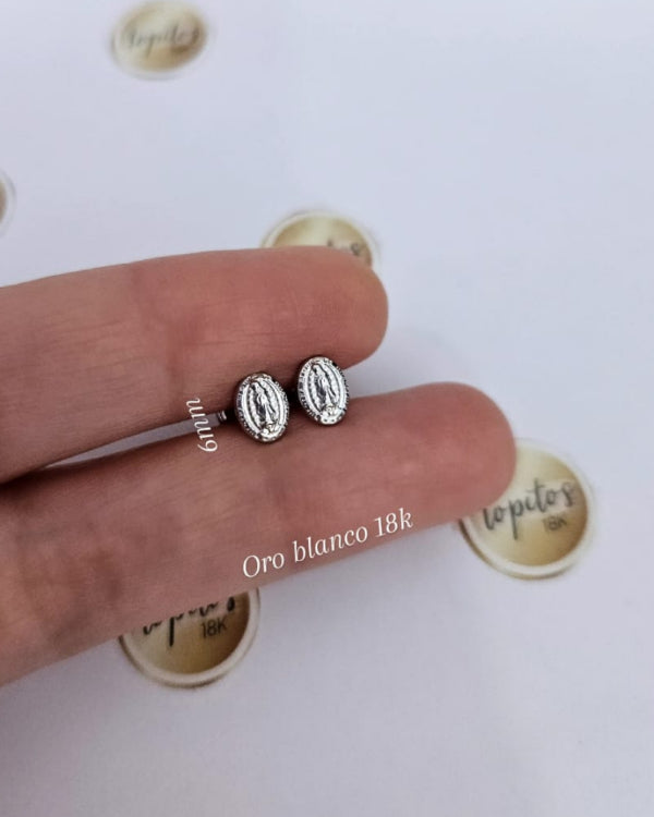 Topos mini Virgen Guadalupe 6mm, oro blanco 18k