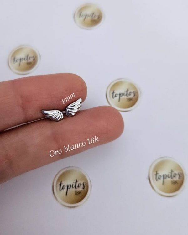 Topos alas 8mm, oro blanco 18k
