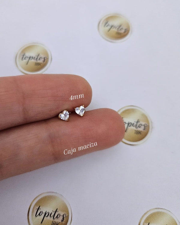 Topos Corazones 4mm zircones, caja maciza