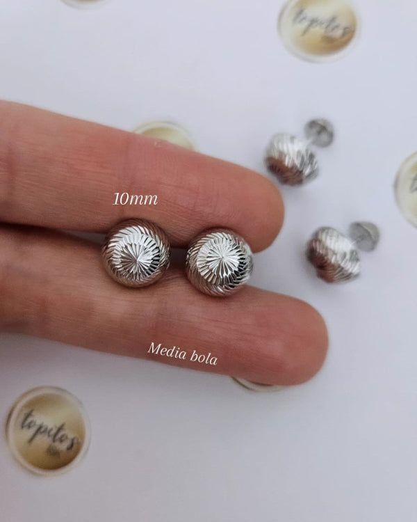 Topos Media Bola 10mm diamantados, Oro Blanco 18k