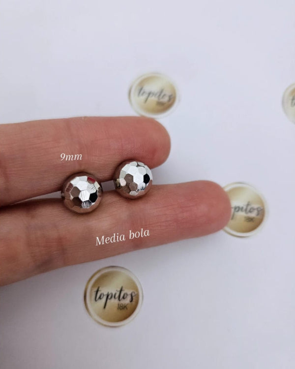 Topos Media Bola 9mm Discoteca, Oro Blanco 18k