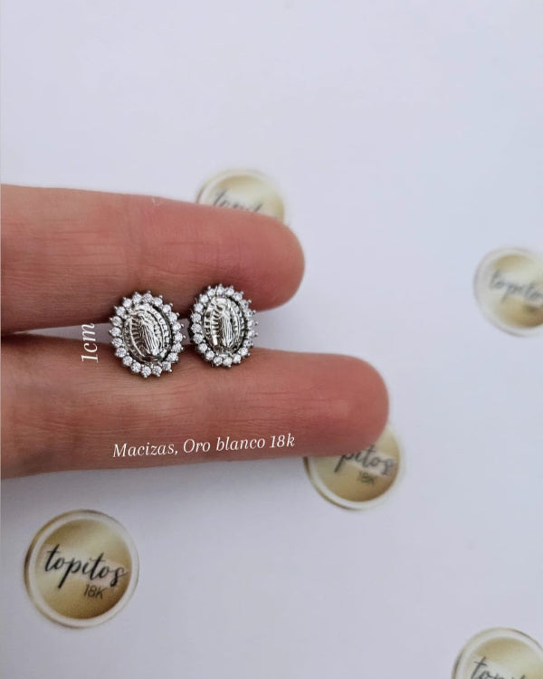Topos Virgen Guadalupe 1cm macizos, Oro Blanco 18k