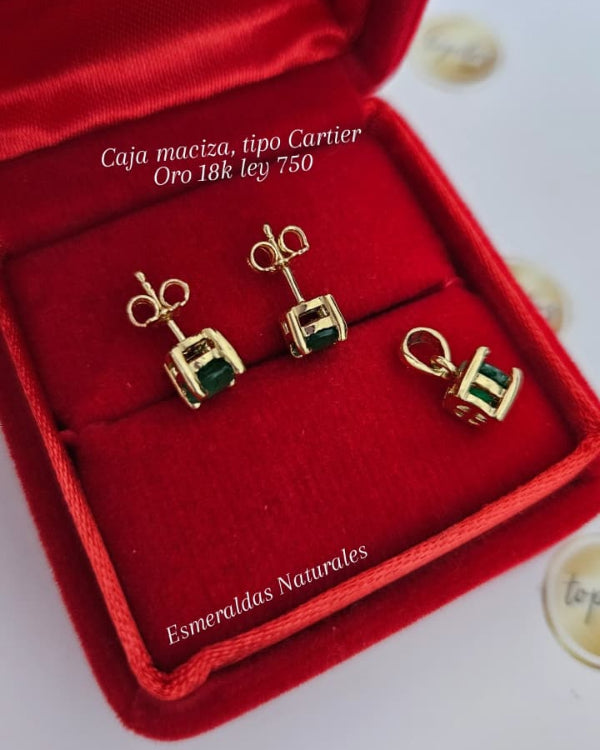 Topos y dije macizos, Esmeraldas Naturales, caja tipo Cartier 5.2mm