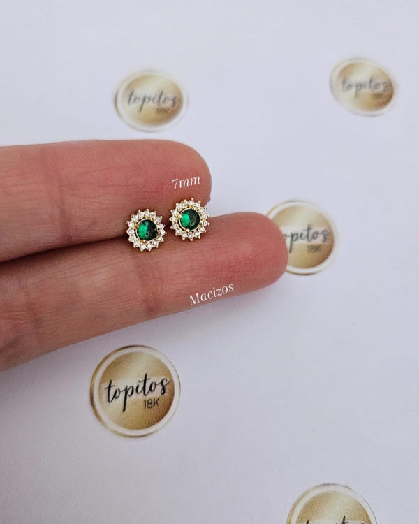 Topos Flores 7mm zircones verdes