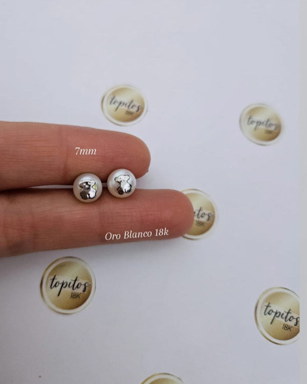 Topos Perlas Osos 7mm Oro Blanco 18k