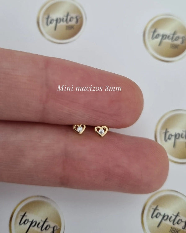 Topos corazones mini con zircon 3mm macizos