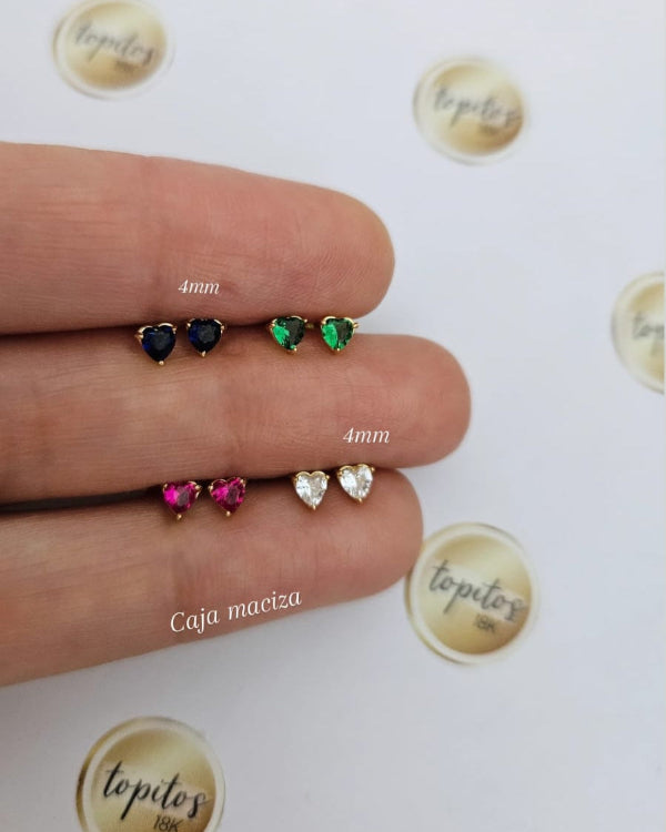 Topos Corazones 4mm zircones, caja maciza
