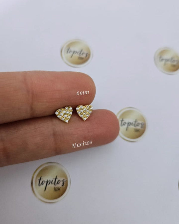 Topos Corazones 6mm macizos, con zircones