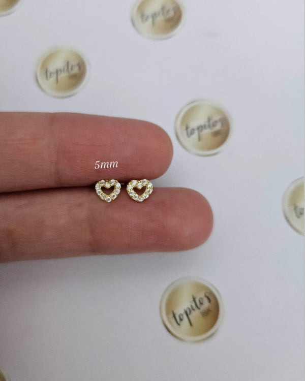 Topos Corazones 5mm macizos, con zircones