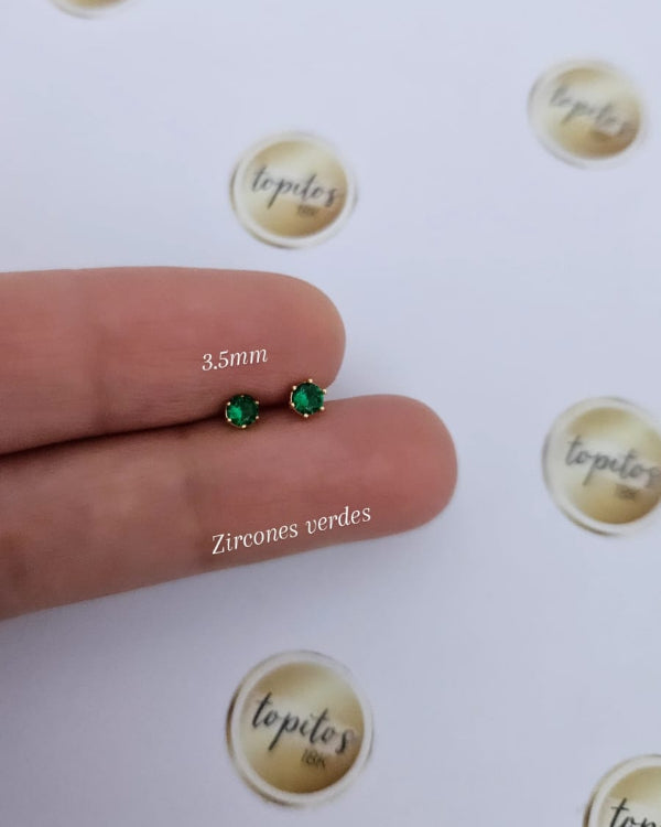 Topos zircones verdes 3.5mm caja maciza