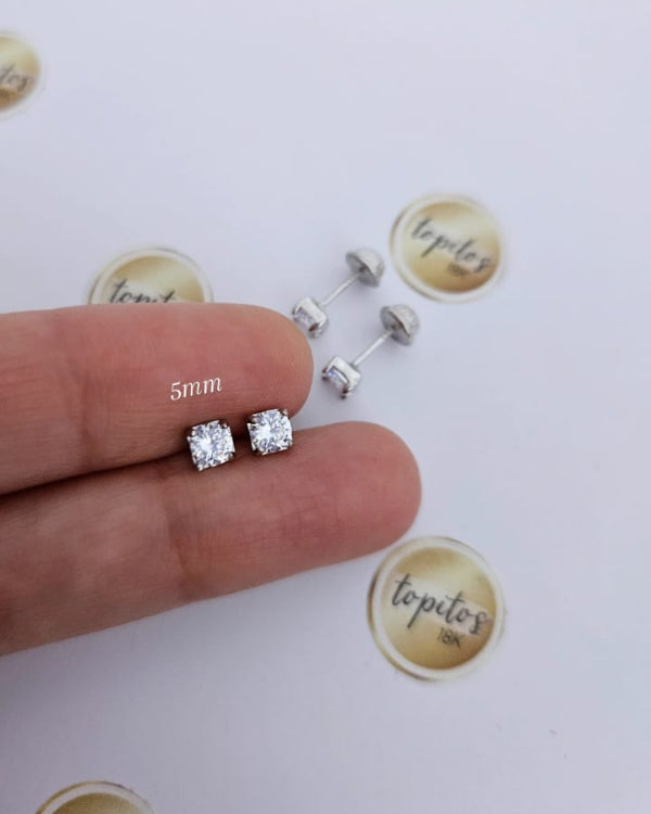 Topos Zircones 5mm caja maciza, oro blanco 18k