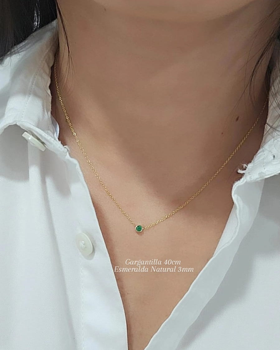 Cadena tipo gargantilla 40cm, con Esmeralda Natural 3mm