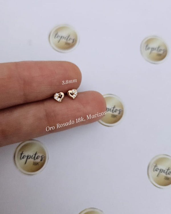 Topos Corazones 3.8mm macizos, Oro Rosado 18k
