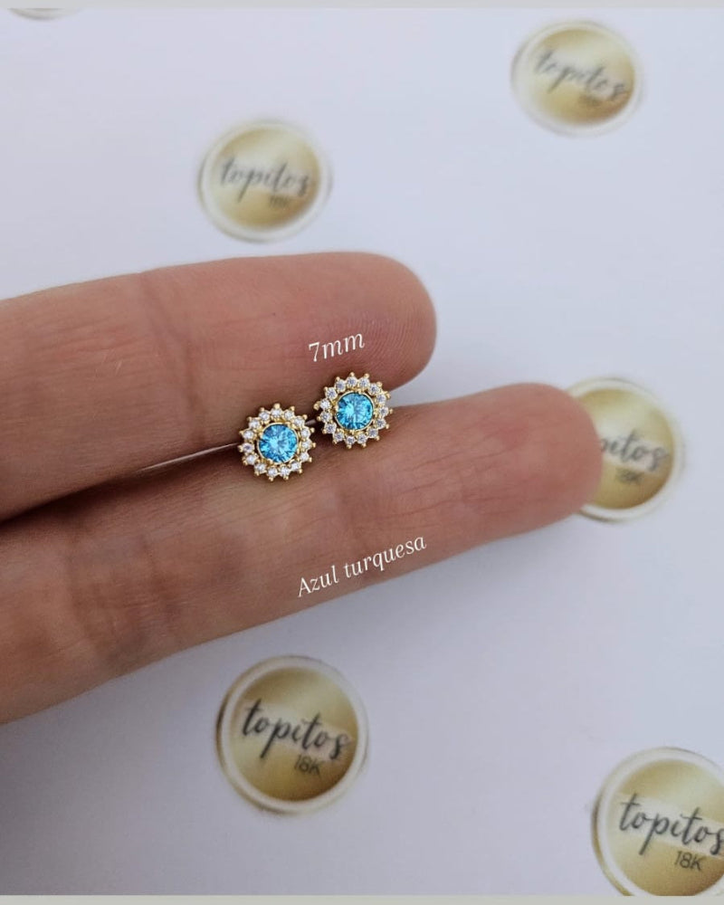 Topos Flores 7mm azul turquesa