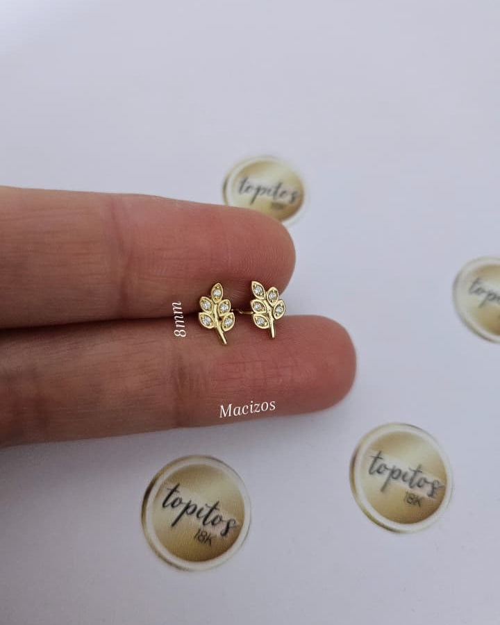 Topos hojas 8mm macizos, zircones blancos