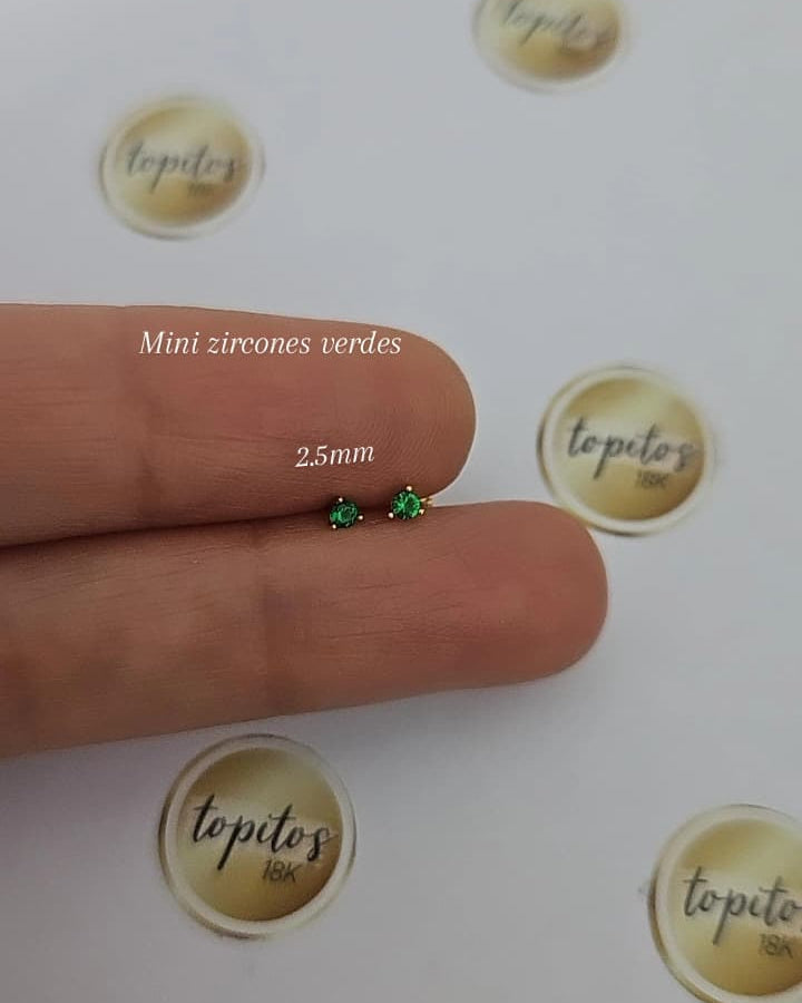 Topos mini zircones 2.5mm uñas, verdes