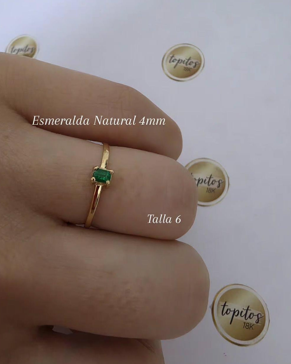 Anillo Esmeralda Natural corte rectangular 4mm, talla 6