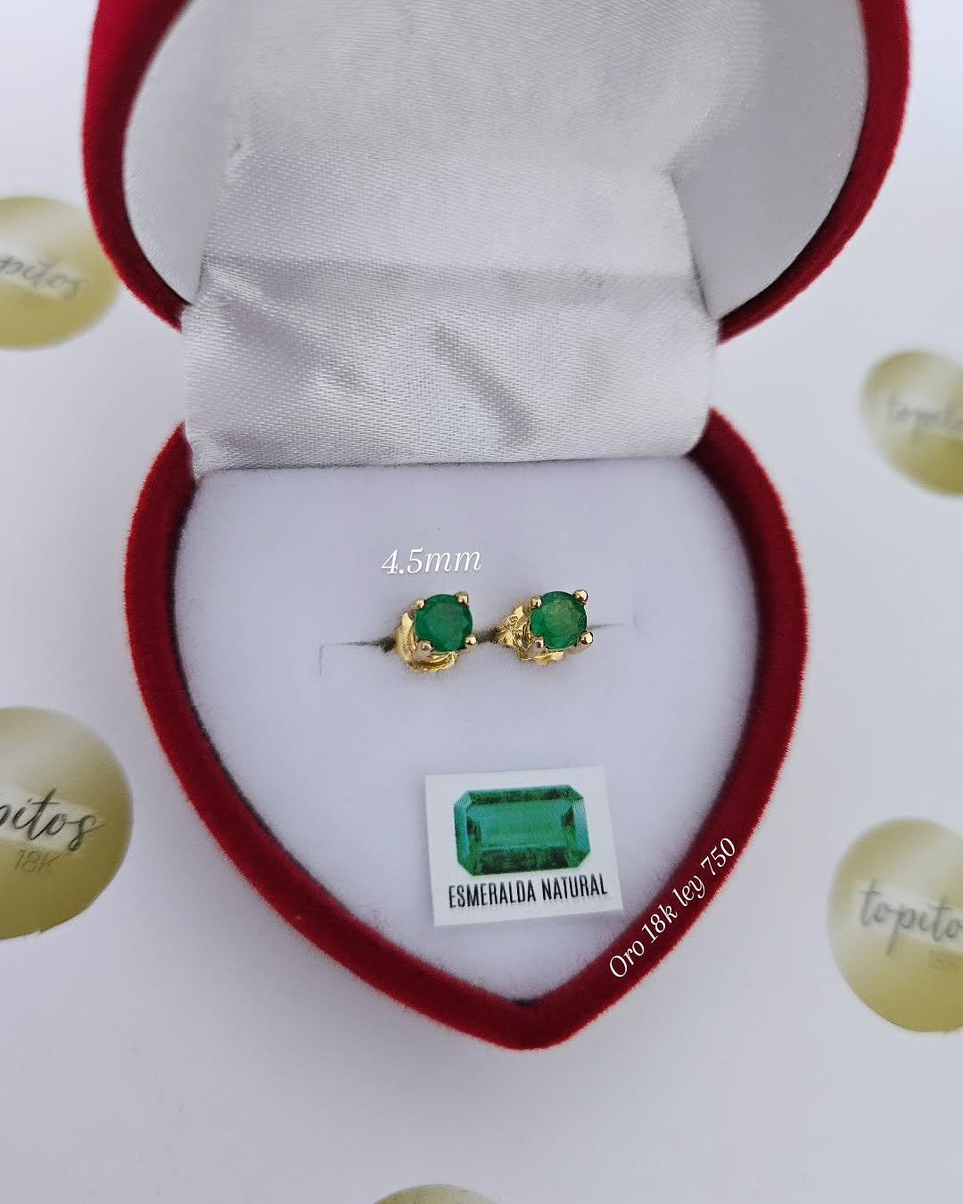Topos Esmeraldas Naturales 4.5mm, caja maciza