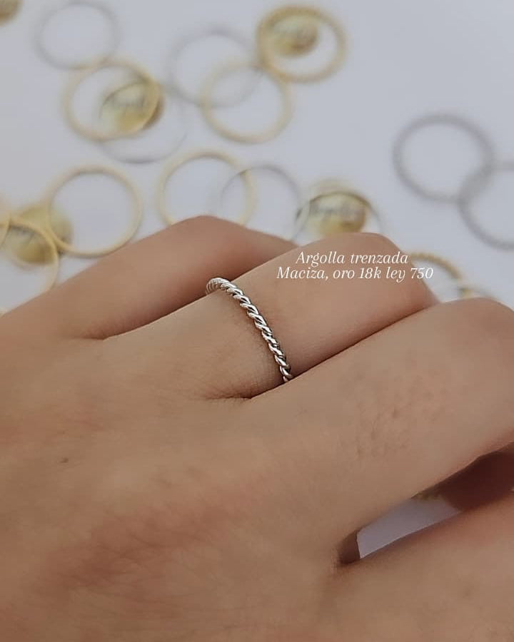 Anillo trenzado macizo, Oro Blanco 18k ley 750