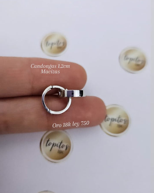 Candongas 1.2cm macizas, oro blanco 18k