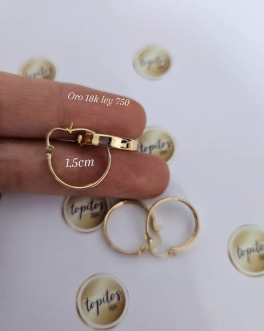 Candongas 1.5cm lisas, oro 18k ley 750