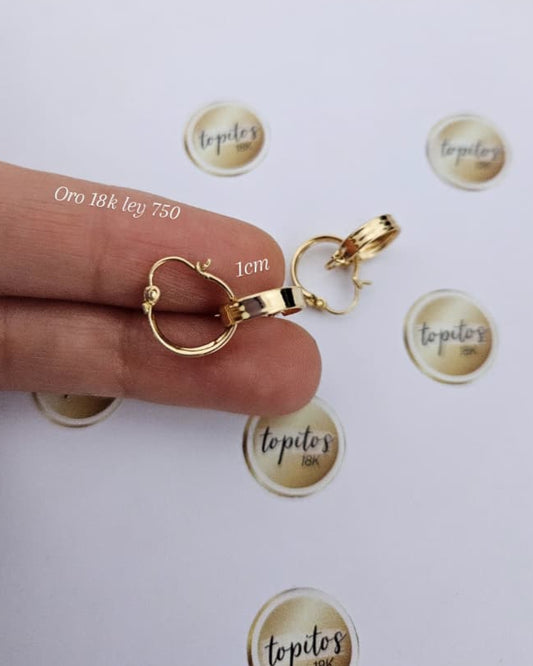 Candongas lisas 1cm, oro 18k ley 750
