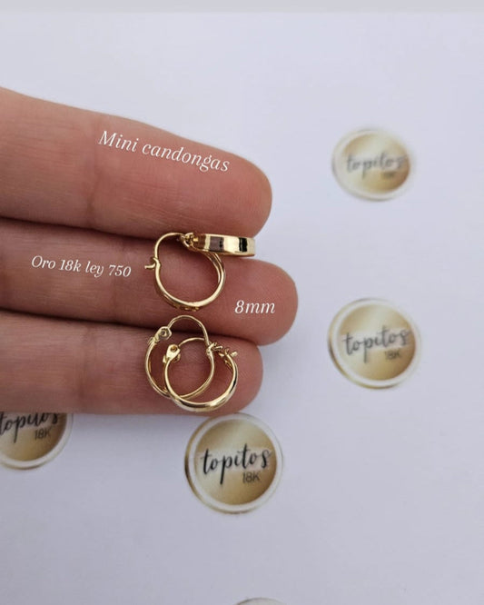 Candongas lisas 8mm, oro 18k ley 750