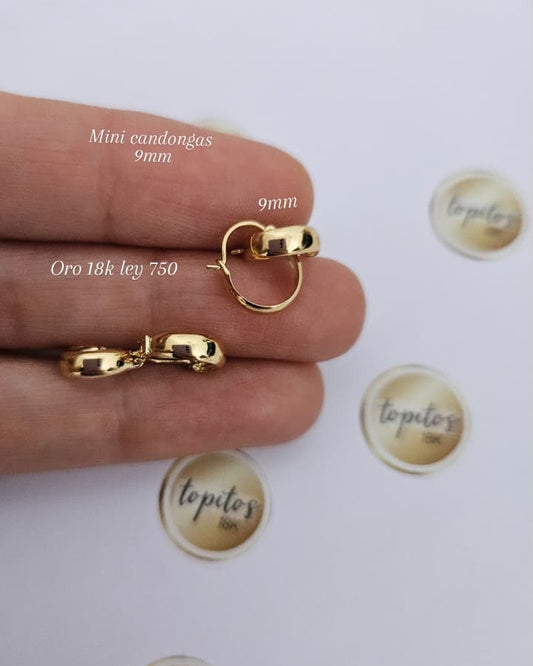 Candongas colada 9mm, oro 18k ley 750