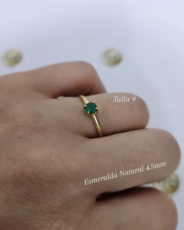 Anillo Esmeralda Natural 4.5mm, talla 9, oro 18k ley 750