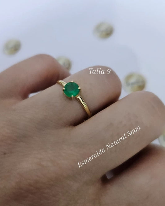 Anillo Esmeralda Natural 5mm, talla 9, oro 18k garantizado